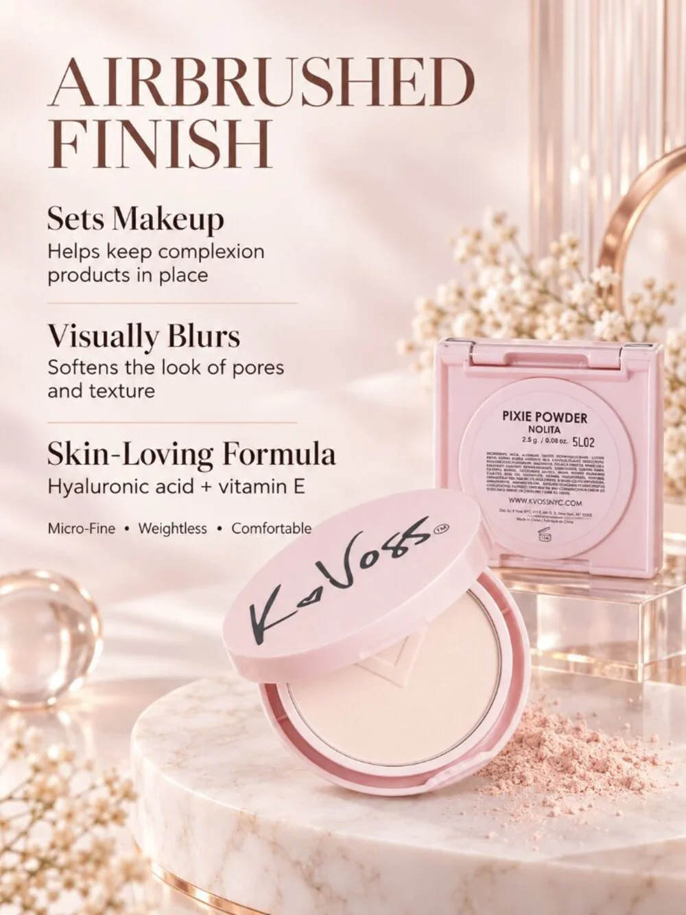 K Voss Pixie Pressed Setting Powder Nolita Soft Pink Deluxe Mini